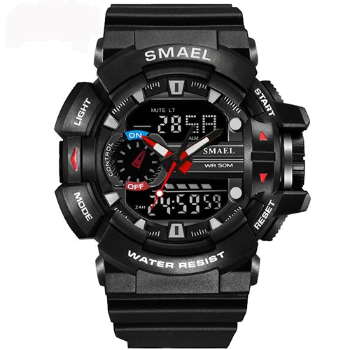 Silver SMAEL, желтые спортивные часы, двойной светодиодный, цифровые часы, кварцевые Analog-Digital1436, мужские наручные часы, военные мужские часы, цифровые часы - Цвет: Silver