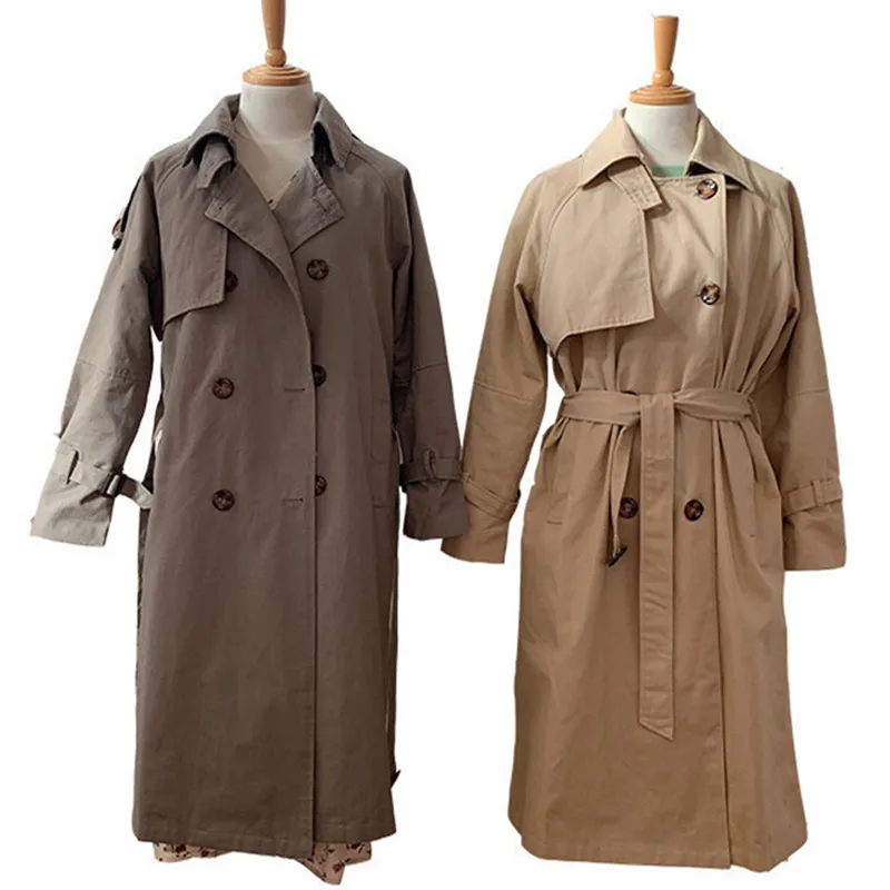 Женское двубортное пальто с высоким воротником Свободное длинное повседневное