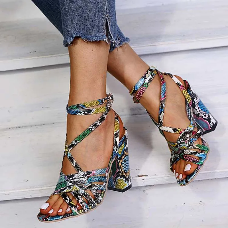 

Gladiator Sandals Woman Summer Vintage Snakeskin Women Lace ladies Shoes Peep Open Toe Sandals Pumps Sexy Plus Shoes Size 34-43