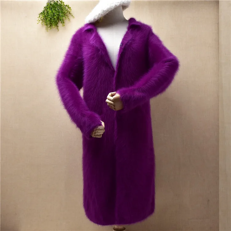 ladies women fashion hairy fuzzy winter thick warm mink cashmere long cardigans angora rabbit fur jacket overcoat sweater pull