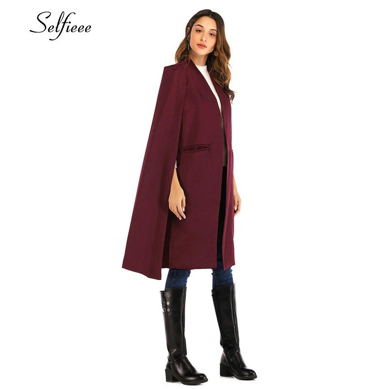 Модный длинный тренч для женщин отложной воротник рукав карман однотонный