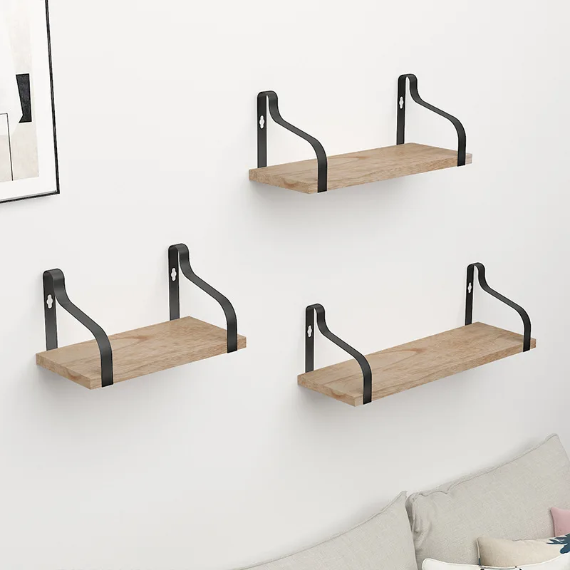 

Floating Shelves Wall Mounted Set of 3 Rustic Wooden Shelves Metal Brackets Easy to Install for Home Kitchen Bedroom Bathroom