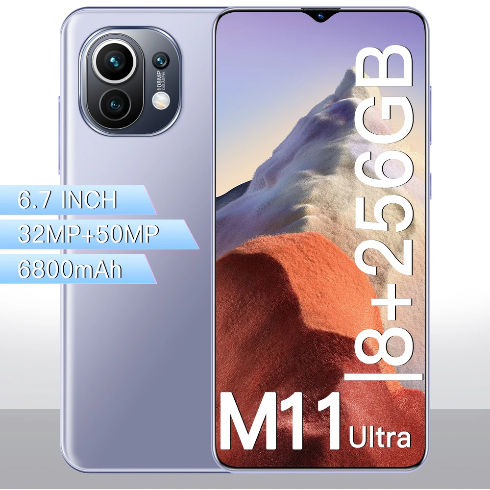 

New Arrival M11 Ultra 6.7 Inch 1440*3200 8+256GB 32MP+50MP 5G Smart Phone Qualcomm 888 6800mAh 10 Core Andriod 11 Cell Phone