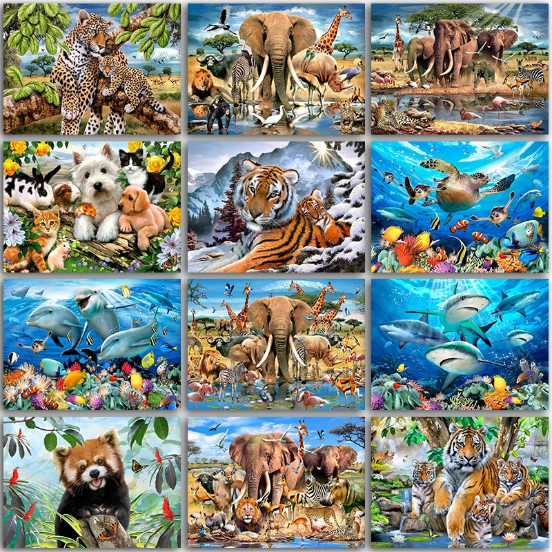 

5D Набор для алмазной живописи «сделай сам», животное, тигр, енот, дельфин, полноразмерная и круглая Алмазная мозаика, вышивка крестиком, дома...