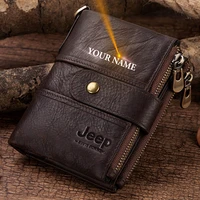 fashion mens wallet crazy horse leather money bag solid color business vintage walltes multi card soft purse chain coin bag