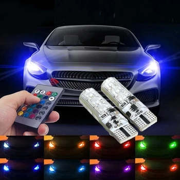 2x T10 Waterproof W5w 501 Car Wedge Side Light Bulb-6SMD 5050 RGB 7 Color LED Remote Control (NO Battery)Strobe Flash Wedge Lamp 3