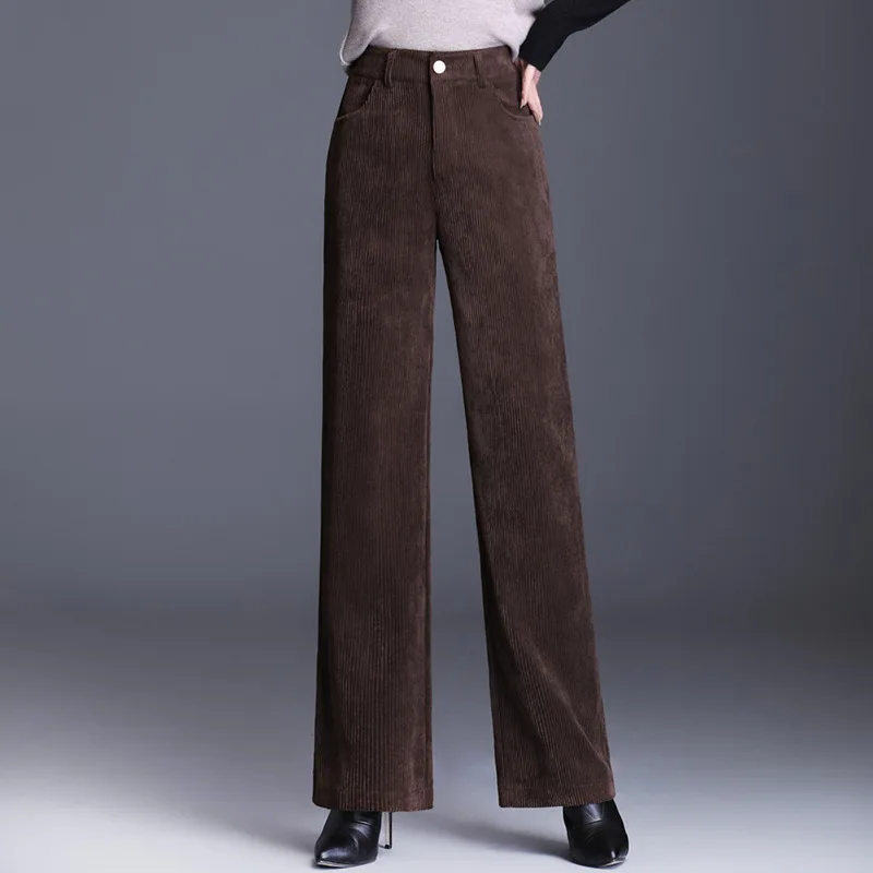 

Женские вельветовые брюки с широкими штанинами, прямые свободные брюки большого размера с высокой талией, черные, коричневые