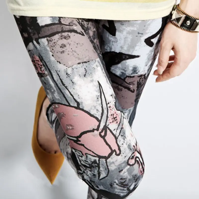 

Womens Mid Rise Ancient Tribe Wall Mural Print Leggings Ankle Length Vintage Colored Milk Fiber Sports Pencil Pants