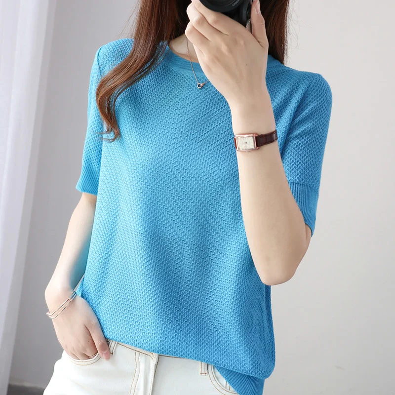 

PEONFLY Women's Turtleneck Short Sleeve Knitted Pullover Tee Base Wool Cashmere Sweater Women Jumper