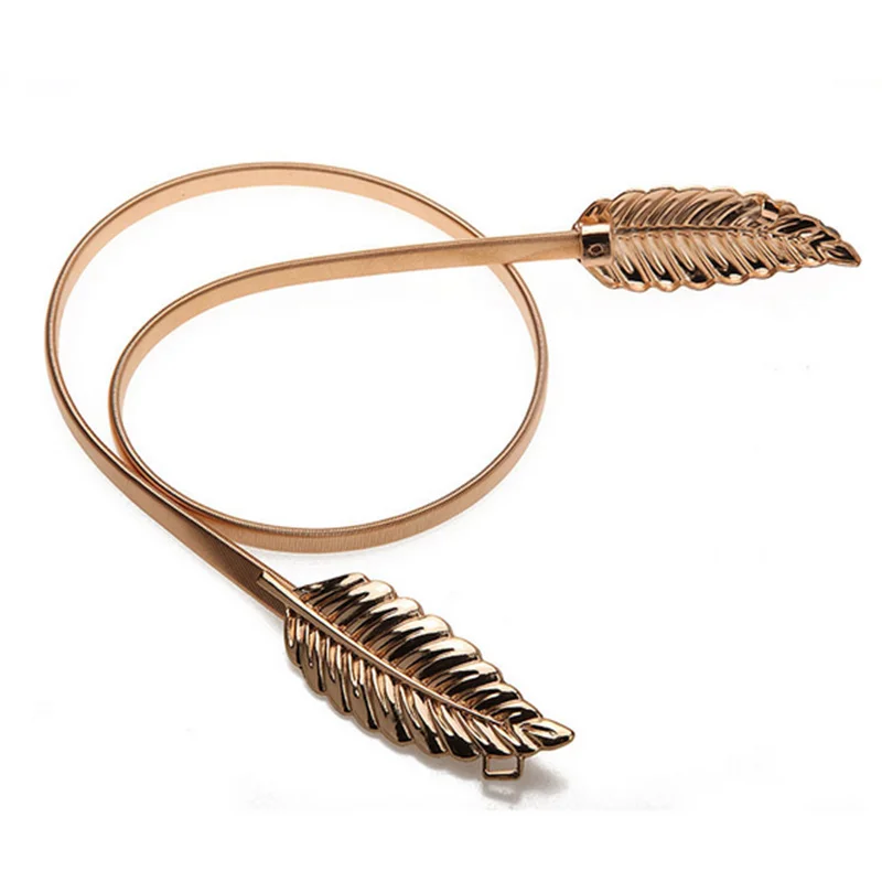 Женский металлический пояс с цепочкой в виде золотых и серебряных листьев