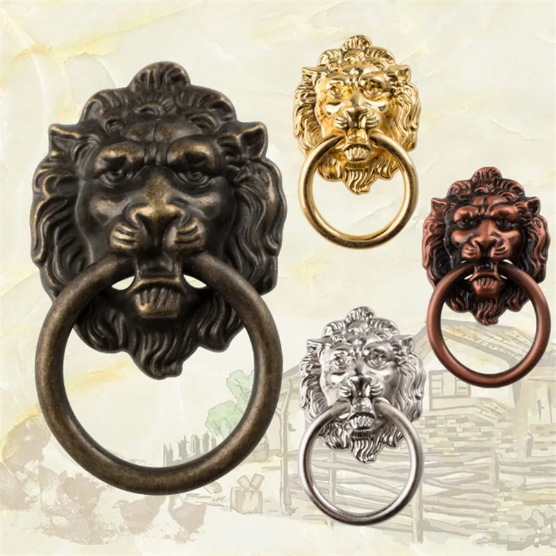 

1pc Vintage Chinese style Decoration Lion Head home ornament Furniture Handle Metal Lion Head Wardrobe Drawer Door Pull Knob