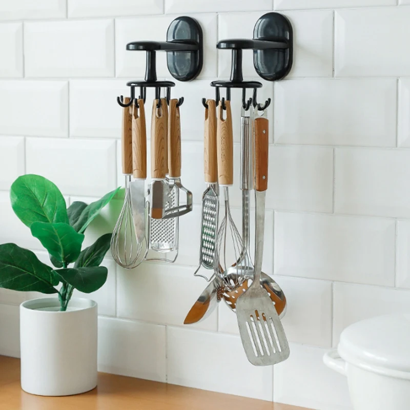 2PCS Punch-Free Kitchen and Toilet Rotating Hook Eight-Bit Spatula Spoon Storage Rack Multi-Function | Дом и сад