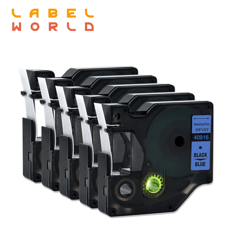 

Этикетка мир 40916 запечатанных лент для черный на голубом лентой Совместимость для Dymo D1 принтер 40916 9 мм лента для маркировки, 5 шт в упаковке