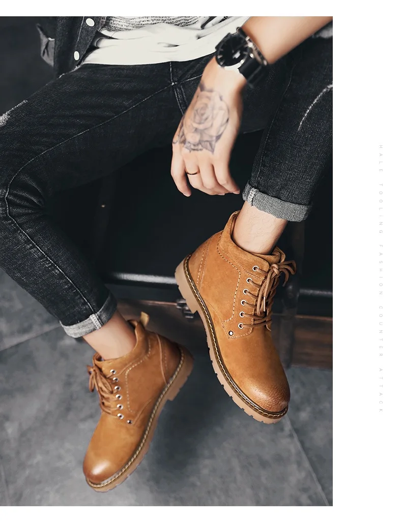 Winter Ankle Boots mens Genuine Leather Snow Boots Big Size 38-50 Outdoor Warm Winter Shoes for Men Anti-cold Boots Walker Peak