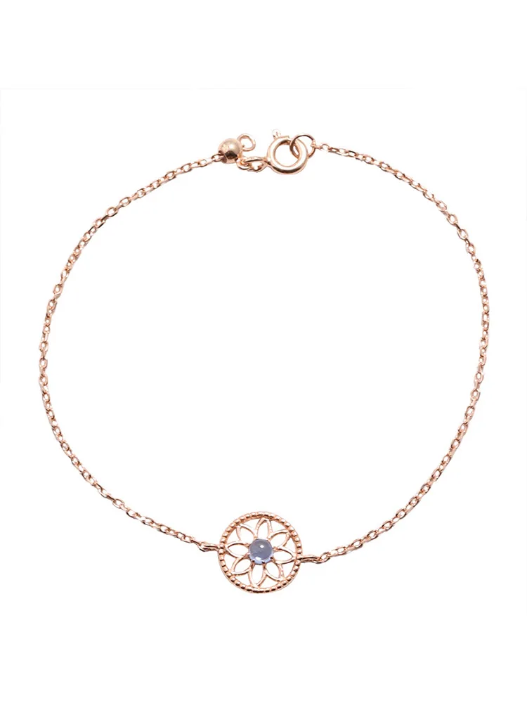 Серебряный вырезанный Подсолнух Круглый браслет с синим лотосом милый