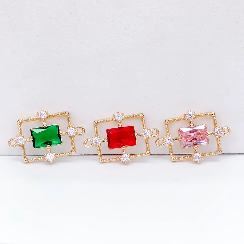 

KC Gold Rhinestone Eardrop Crystal Rectangle Pendant Charms Necklace Earring Accessories Jewelry Component Diy Material 6pcs