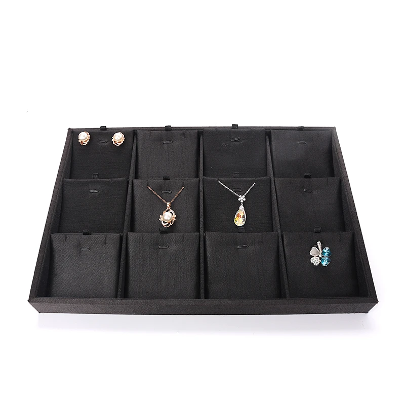 

12 Grid Female Jewelry Pendent Display Trays Black Brushed For Earring Bracelet Brooch Ring Show For Women Jewellery Organizers