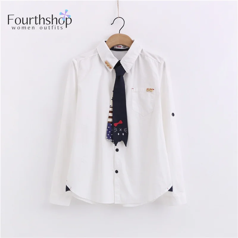 Повседневные белые милые блузки и рубашки женские топы с длинным рукавом