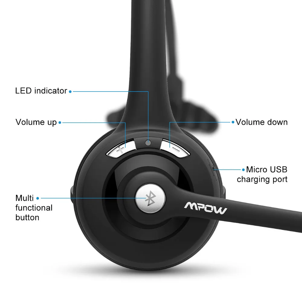 Mpow Pro беспроводные наушники Hands-free с шумоподавлением Bluetooth наушники с кристально чистым вызовом для колл-центра 2 Упаковка