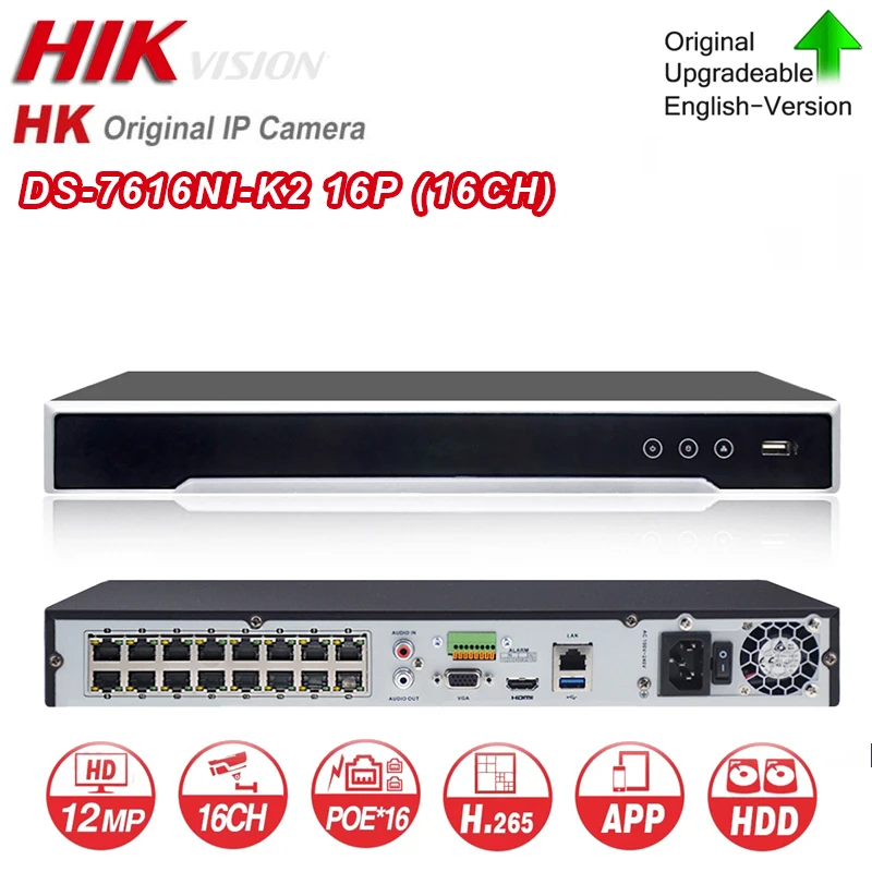 

Original Hikvision 4K NVR H.265 POE 16 Channel DS-7616NI-K2/16P Plug & Play Network Video Recorder For POE IP Camera