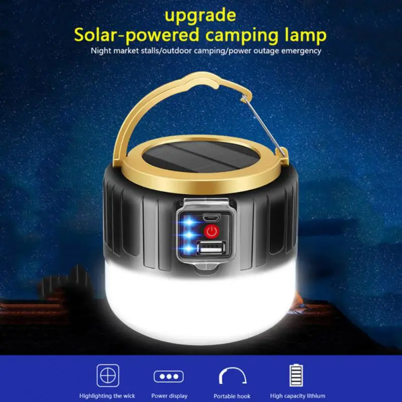 

New Solar LED Camping Light USB Rechargeable Bulb For Outdoor Tent Lamp Portable Lanterns Emergency Lights 3 Mode For BBQ Hiking