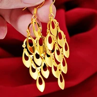 women 24k gold plated drop earrings with long tassel ear clip yellow peafowl earrings for female girlfriend birthday gifts
