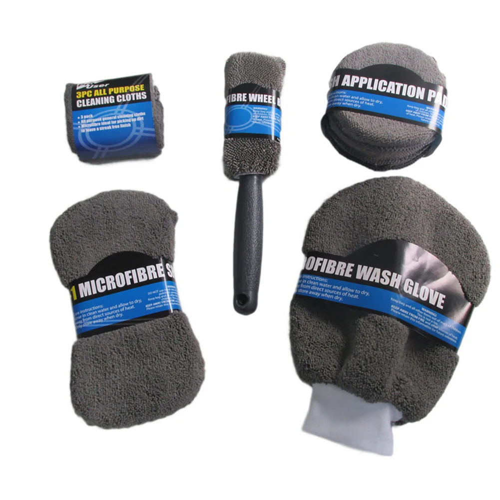

Auto Care Car Wash Cleaning Kit 9 Pcs Include 3* Microfiber Towels 3* Applicator Pads Wash Sponge Wash Glove Wheel Brush