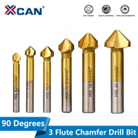 xcan 6pcs 90 degree 3 flute chamfer drill bit hss chamfering end mill charmfer cutter countersink drill bit