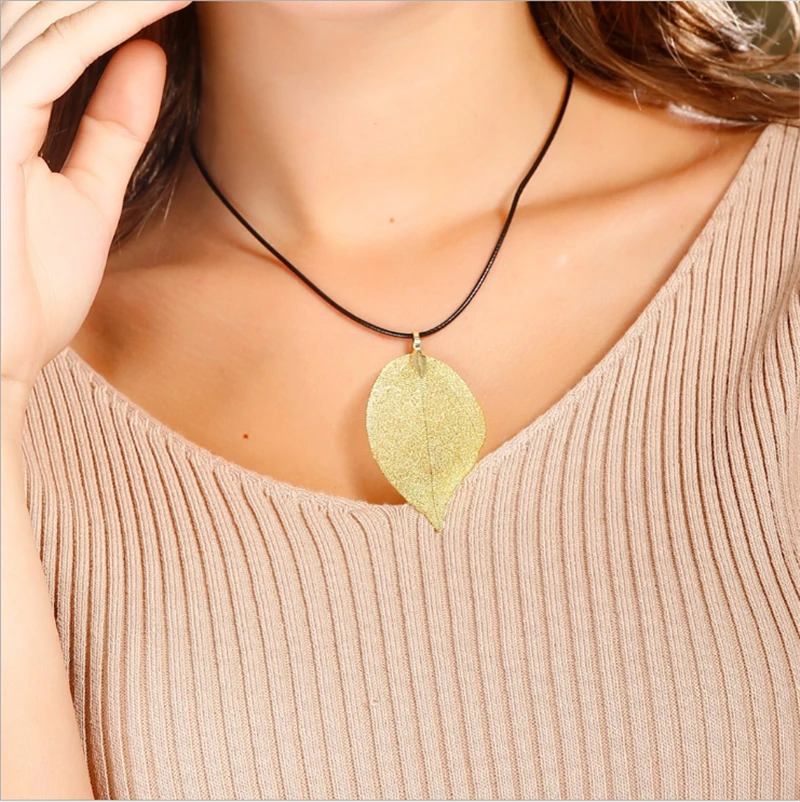 

YEYULIN Fashion Jewelry Maxi Necklace Rose Gold Color Chain Real Leaf Charm Design Pendant Necklaces & Pendants Women Collier