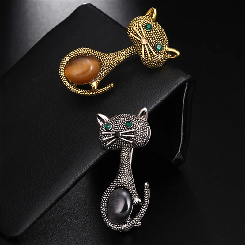 Женская Винтажная брошь в форме кошачьего глаза с опалом золотого цвета