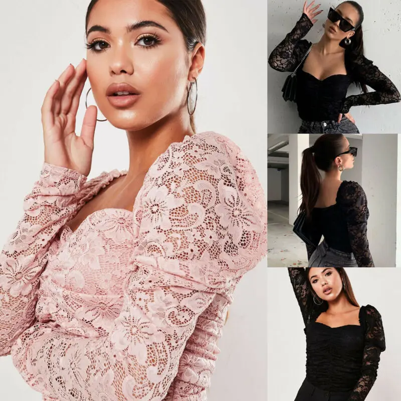 Женские повседневные рубашки кружевная блузка с пышными рукавами Клубная для