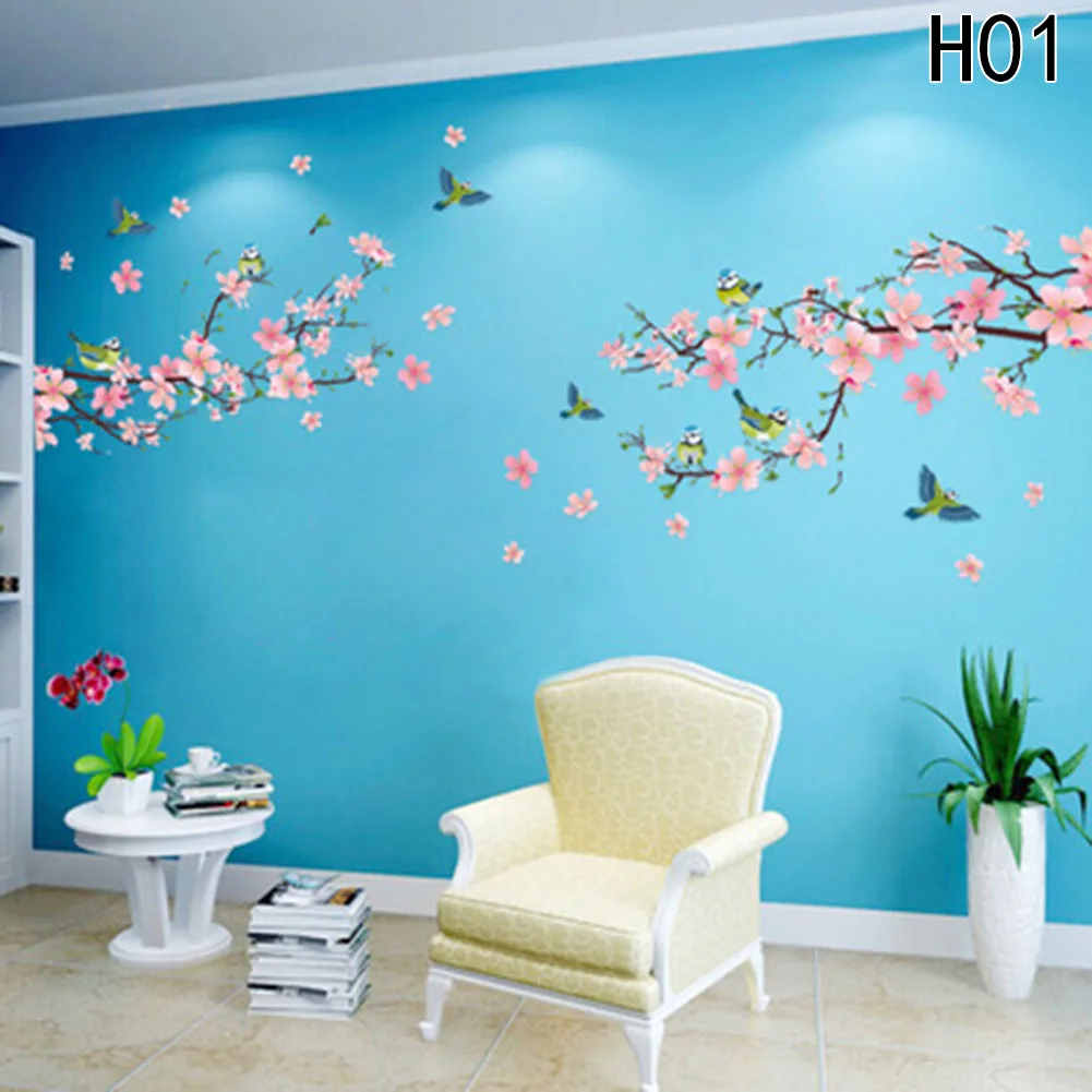 

1 PC Sakura Wall Stickers Kids Rooms Bedroom Living Room DIY Art PVC Beautiful Flower Tree Removable Wallpaper Home Decor New