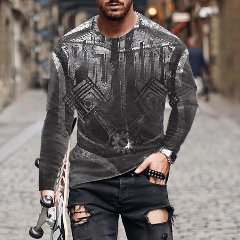 

European and American popular men's leisure sports 3D digital printing T-shirt Street trend 3D printing long sleeve T-shirt s-6x