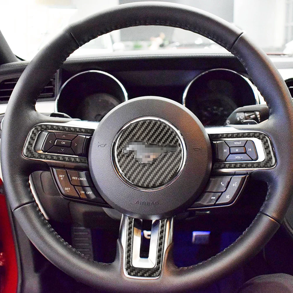 

Carbon Fiber Car Interior Steering Wheel Panel Cover Trim Sticker Decoration for Ford Mustang 2015 2016 2017 2018 2019