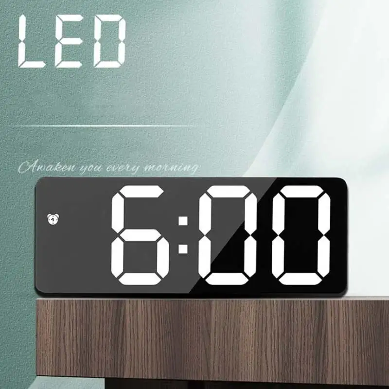 Large Digital Desk Clock LED Mirror Screen Alarm Voice Control Snooze Electronic Watch Table Decor | Дом и сад