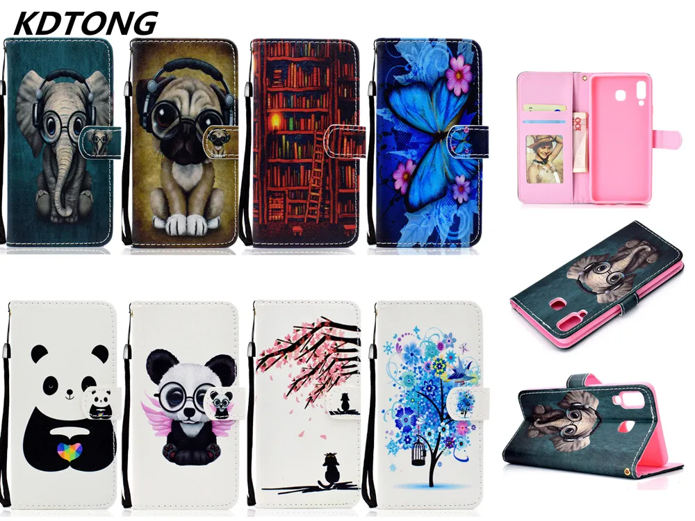 

Cute Cartoon Flip Case for Huawei P20 P10 Lite Mate 30 Cover Leather Wallet Card Slot Luxury Painted Pattern Shell for Honor V20
