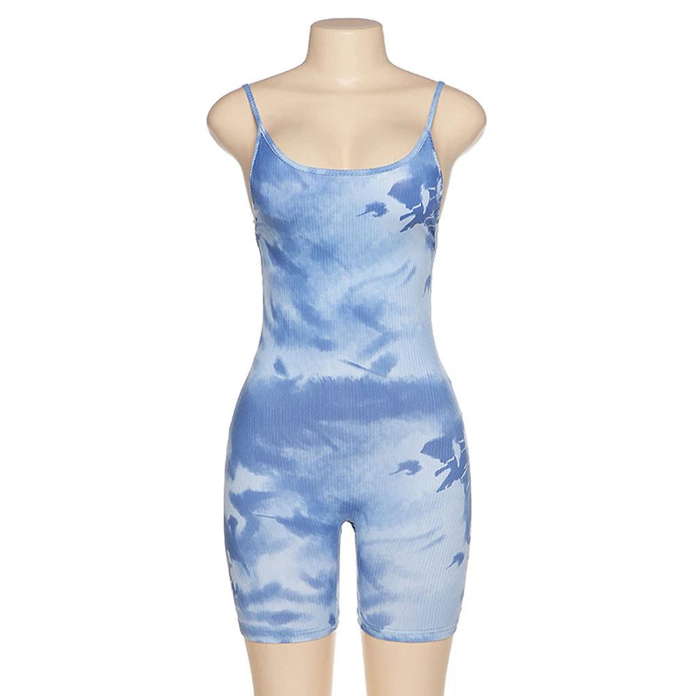

Female Playsuit Women One Piece Jumpsuit Tie-Dye Print U-Neck Sleeveless Jumpsuit Body Suit