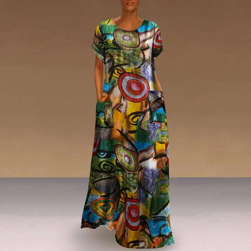 

Long Printed Maxi Dress 2021 Casual Women's Summer Sundress VONDA Bohemian Female Printed Robe Short Sleeve Vestidos Plus Size