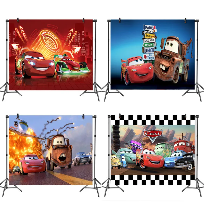 Фон для фотосъемки Молния Маккуин с изображением машин на детский день рождения |