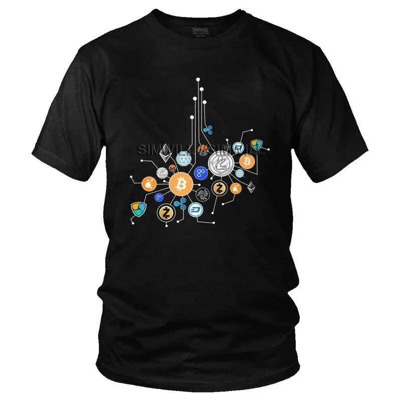 

Мужская футболка с принтом биткоина криптовалюта Btc, необычная Футболка с принтом криптовалюты, уникальная футболка с коротким рукавом, хло...