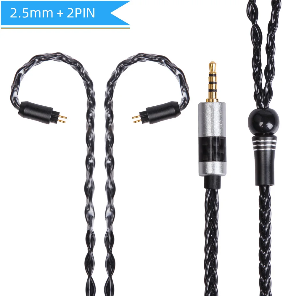 2PIN 2.5 Black FDBRO MMCX Серебристые наушники кабель 8 Core с серебряным покрытием обновления кабель углеродного волокна 2Pin 2,5/3,5/4,4 сбалансированный кабель для SE846 SE535 - Цвет: 2PIN 2.5 Black