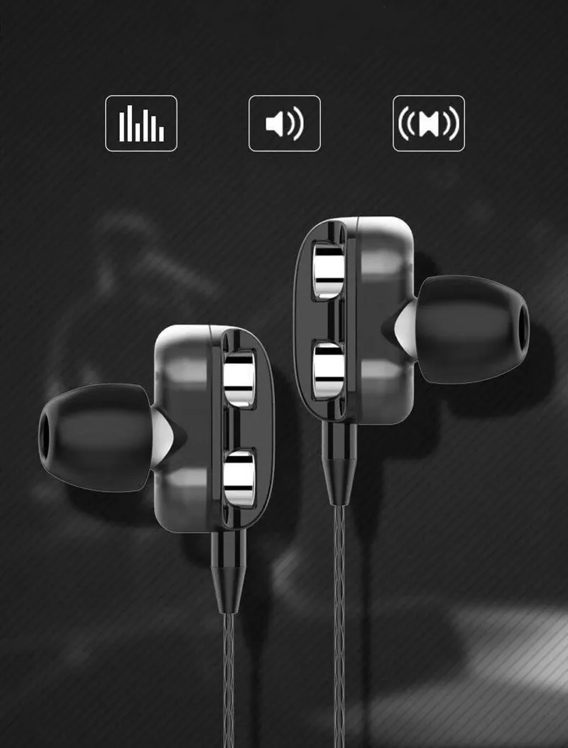 

1PC Dual Drive Stereo Wired In-Ear Sport Earphone with Mic Mini Earbuds Handsfree Earphones for iPhone Samsung Xiaomi Mobile