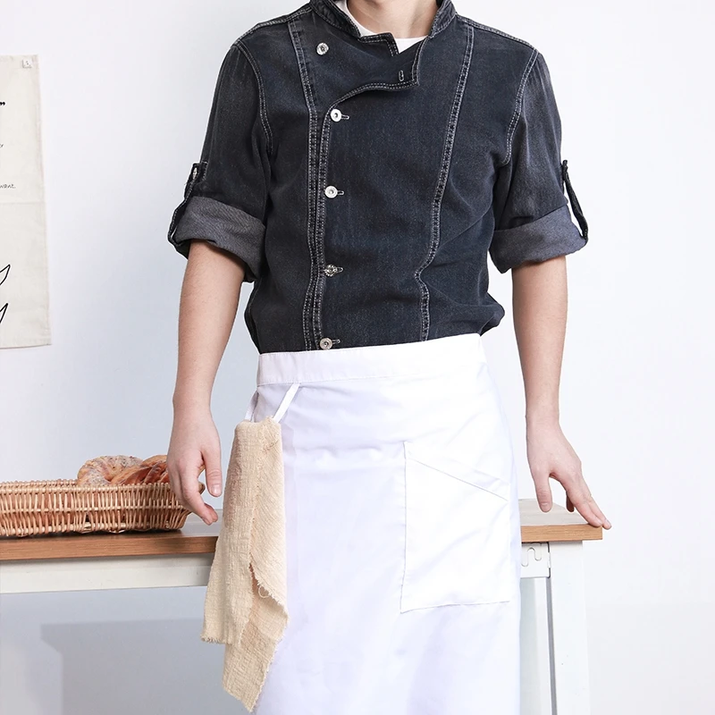 Neutral Blue Denim Chef Jacket Restaurant Catering Uniform Food Service Cook Coat Kitchen Work Shirt | Тематическая одежда и