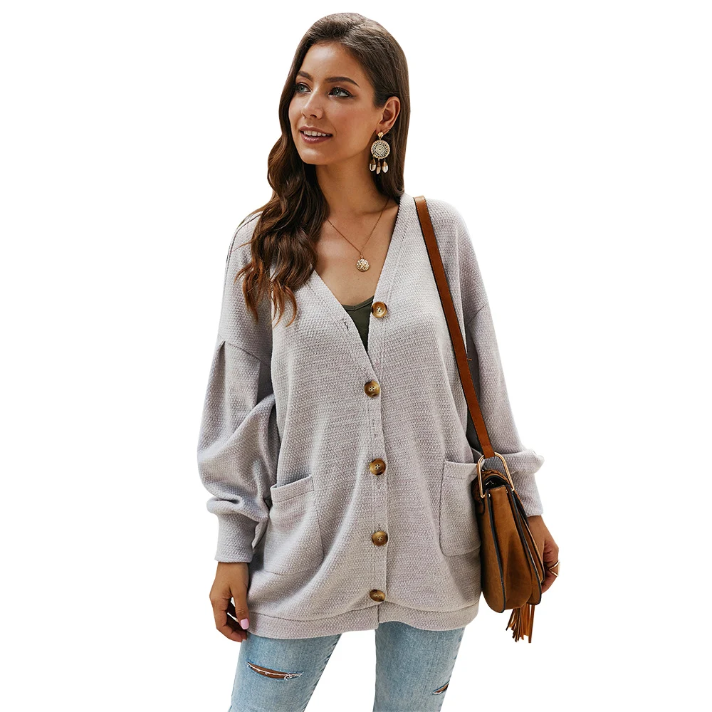 Женский кардиган на пуговицах вязаный свитер с длинным рукавом v образный вырез