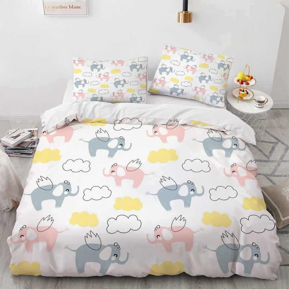 

3D Luxury Bedding Set Comforter Quilt Cover Single King Queen Double Single Size Cartoon Design Custom White Bedclothes