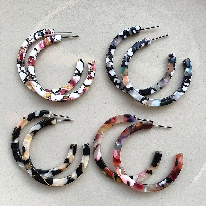UJBOX New Japanese Korean Acetate Earrings Women Thin Big Acetic Acid Hoop Factory Wholesale | Украшения и аксессуары