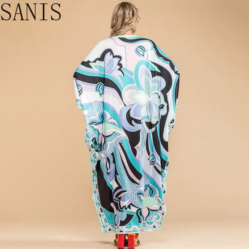 

Sanis Summer Bohemian Maxi Dress Plus Size Women Batwing Sleeve Pattern Print Vintage Loose Long Dress Floor Length