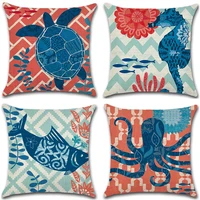 sea turtle sea horse fish octopus animal printing pillow case custom home decoration linen pillowcase car waist cushion cover