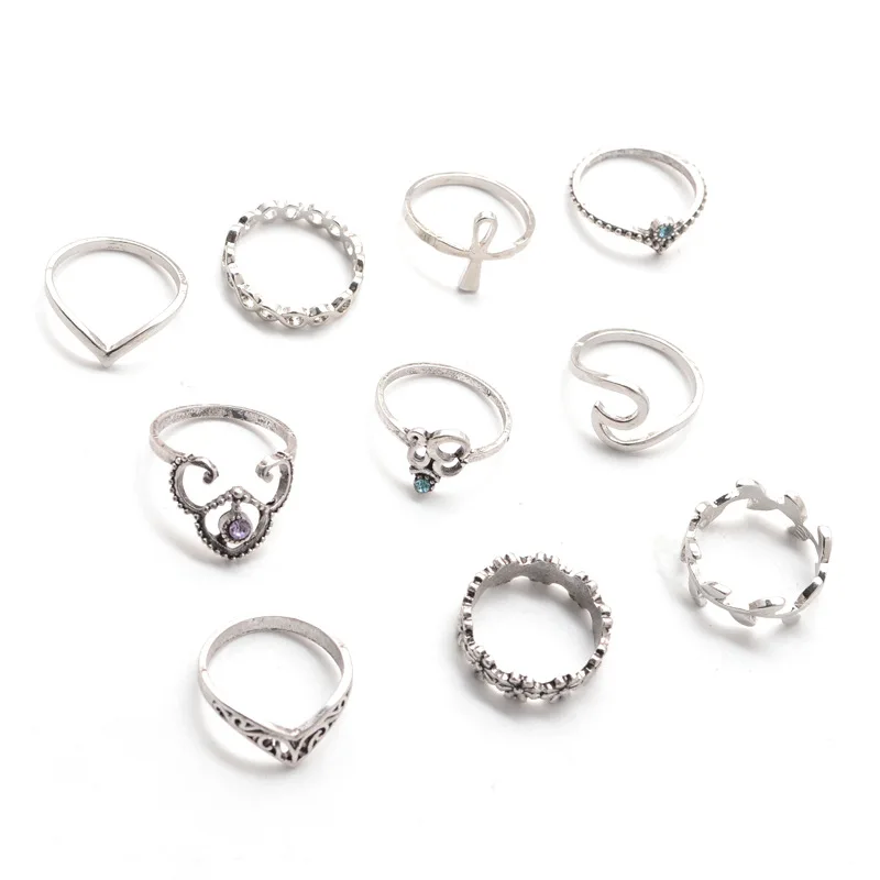Набор женских колец в стиле бохо 10 шт./компл. серебристого цвета Винтажное кольцо