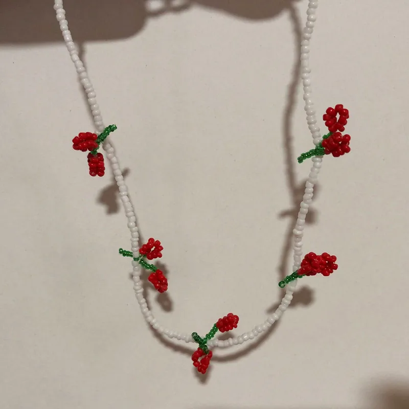 Очаровательный чокер с кристаллом вишни милый белый жемчуг бисером ожерелье